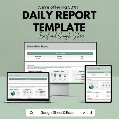 Daily Report Template | Employee Work Report | Business Productivity Tracker | Daily Summary Spreadsheet