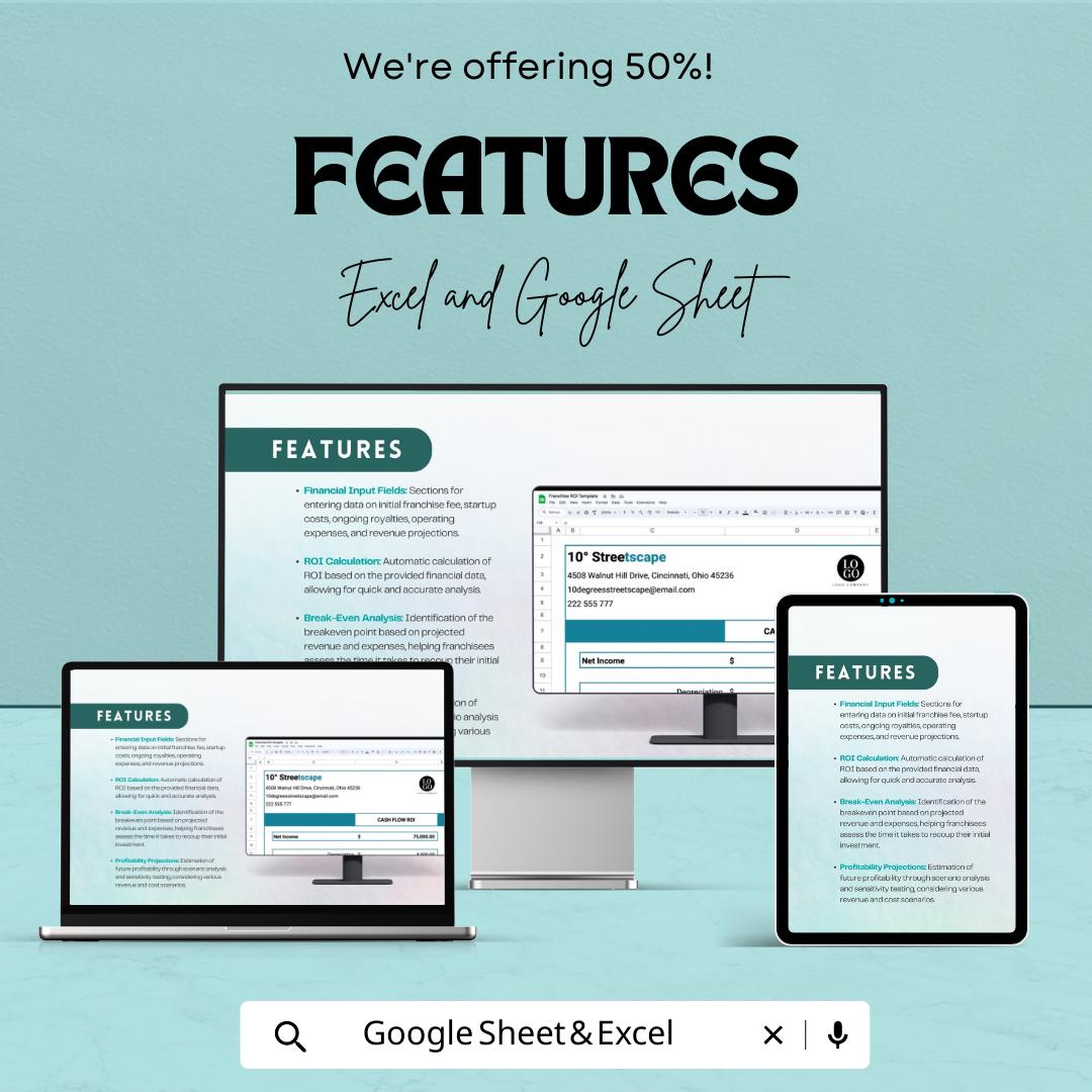 Franchise ROI Template, ROI Calculator, Franchise Investment Analysis, Profit Projection Sheet, Excel Google Sheets Business Template