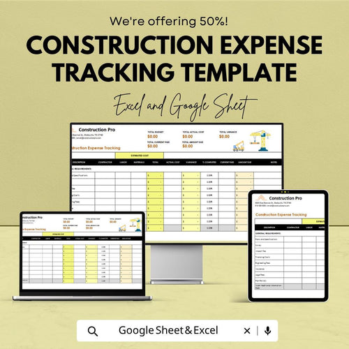 Construction Expense Tracking Template | Construction Budget Spreadsheet | Project Cost Tracker | Excel & Google Sheets | Contractor Expense