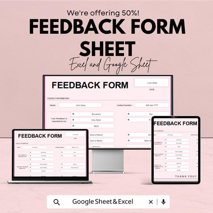Feedback Form Sheet - Customizable Excel & Google Sheet Template for Easy Feedback Collection