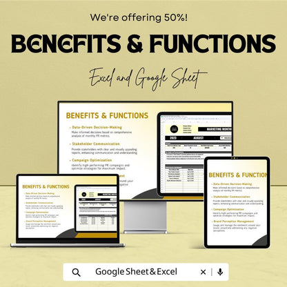 Marketing Monthly PR Report Template, PR Metrics Tracker, Excel & Google Sheets Public Relations Dashboard, Media Coverage Report
