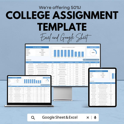 College Assignment Template | Student Assignment Tracker | College Planner Spreadsheet | Excel & Google Sheets | Homework Planner Template |