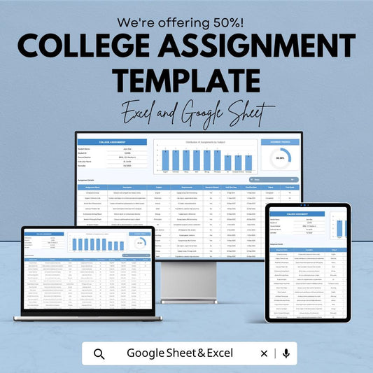 College Assignment Template | Student Assignment Tracker | College Planner Spreadsheet | Excel & Google Sheets | Homework Planner Template |
