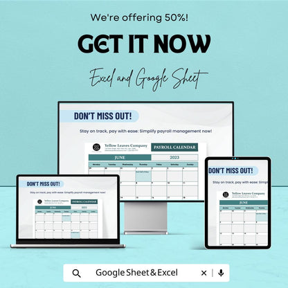 Payroll Calendar Sheet - Excel & Google Sheet - Track Pay Periods, Employee Hours, and Payroll Management Template