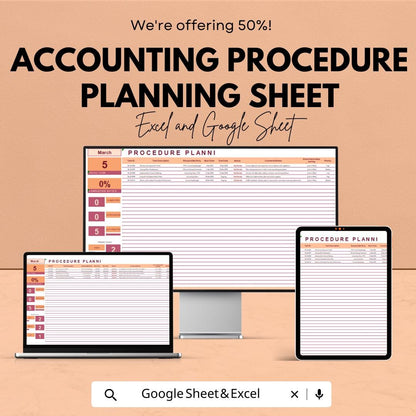 Accounting Procedure Planning Sheet | Excel & Google Sheet Template | Task Scheduler | Budget Tracker | Resource Allocation | 50% OFF Now!