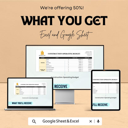 Construction Operating Budget Template | Excel & Google Sheets | Construction Budget Planner | Project Cost Spreadsheet