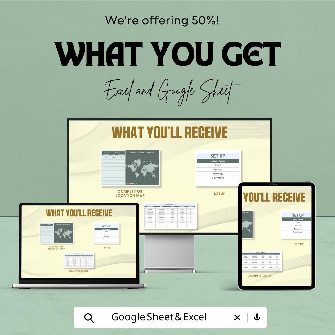 Competitor Location Map Template Excel, Market Analysis Map, Business Competitor Tracker, Google Sheets Dashboard, Market Share Map