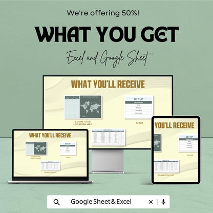 Competitor Location Map Template Excel, Market Analysis Map, Business Competitor Tracker, Google Sheets Dashboard, Market Share Map