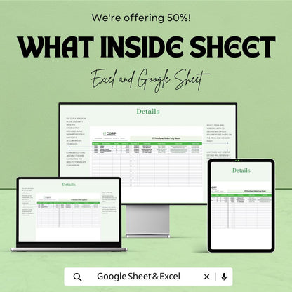 Purchase Order Log Template | IT Purchase Tracker Excel | PO Tracking Sheet | Order Management Spreadsheet | Google Sheets Purchase Log