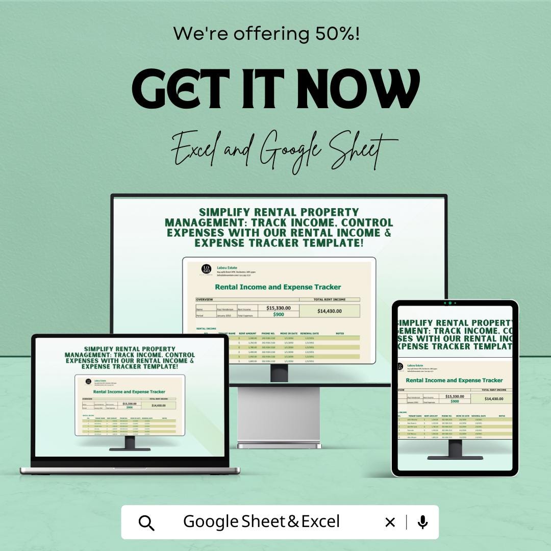 Rental Income & Expense Tracker Template |  Landlord Spreadsheet | Property Income Tracker | Rental Property Budget Sheet