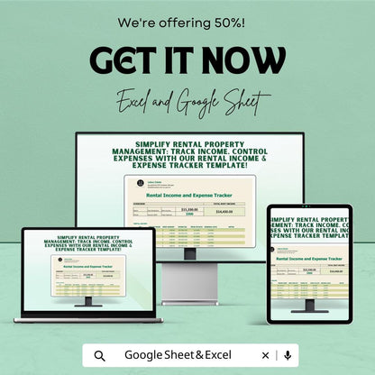 Rental Income & Expense Tracker Template |  Landlord Spreadsheet | Property Income Tracker | Rental Property Budget Sheet
