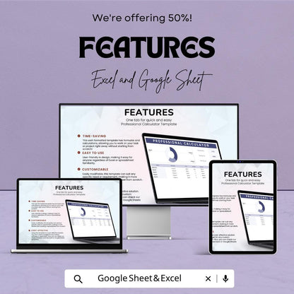 Professional Calculator Template | Business Calculator Spreadsheet | Sales Tracker with Charts | Expense & Tax Calculator