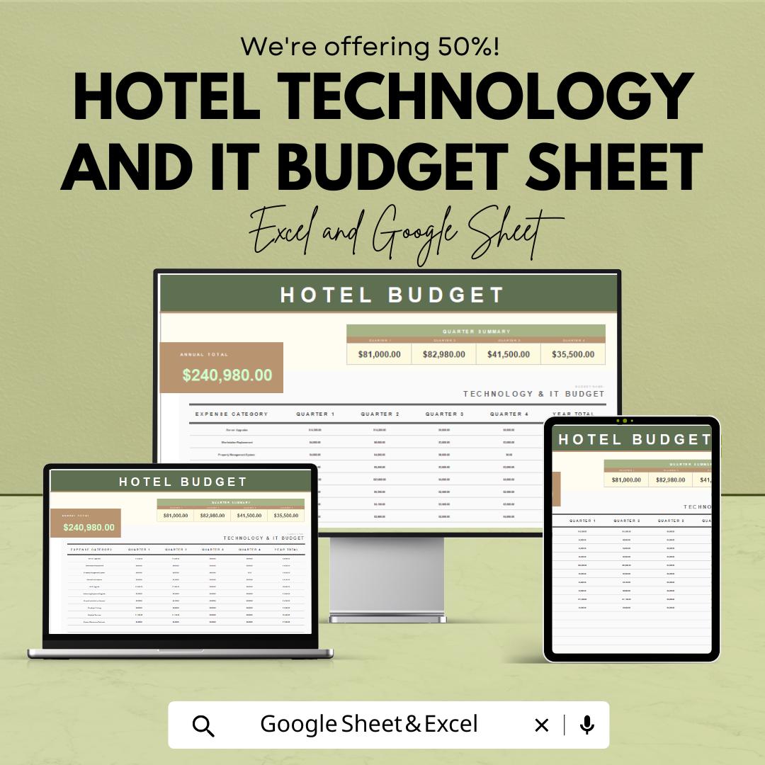 Hotel Technology & IT Budget Sheet - Excel and Google Sheets Template for Hotel Management and IT Budgeting
