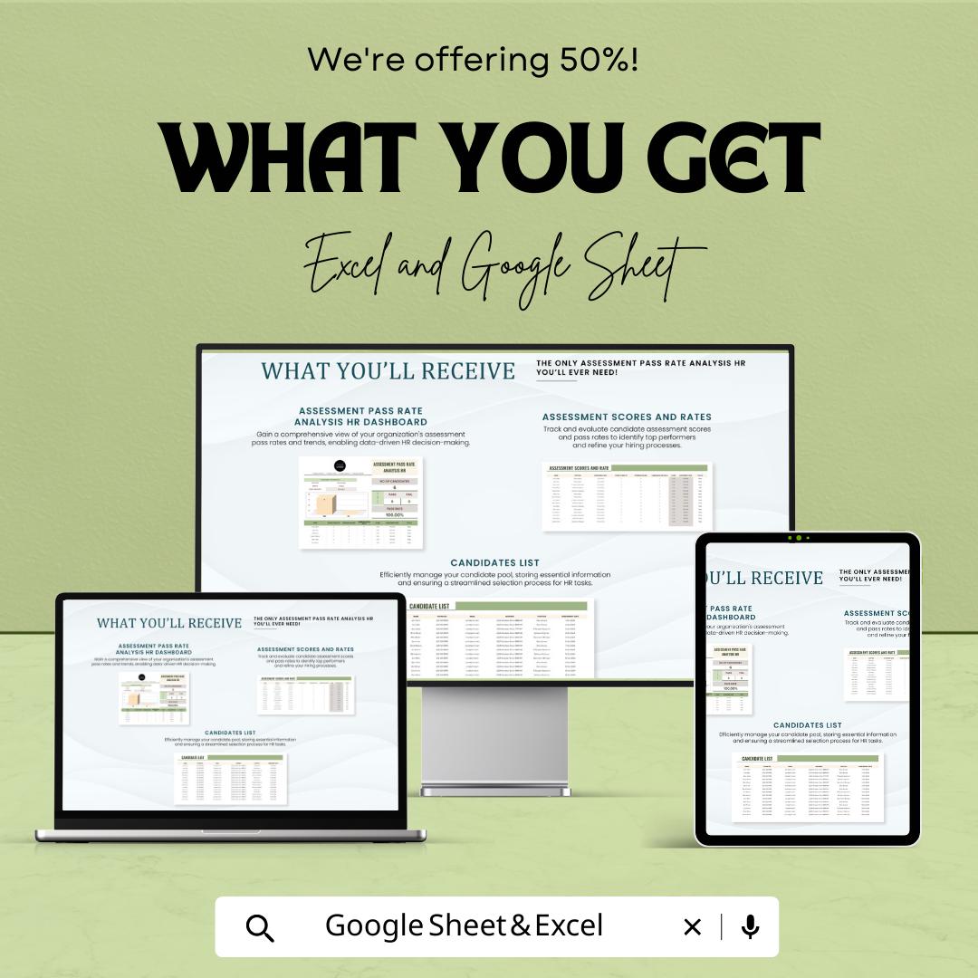 Assessment Pass Rate Analysis HR Template | Excel & Google Sheets HR Dashboard | Recruitment Evaluation Tracker | Hiring Metrics Spreadsheet
