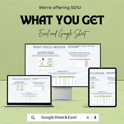 Assessment Pass Rate Analysis HR Template | Excel & Google Sheets HR Dashboard | Recruitment Evaluation Tracker | Hiring Metrics Spreadsheet