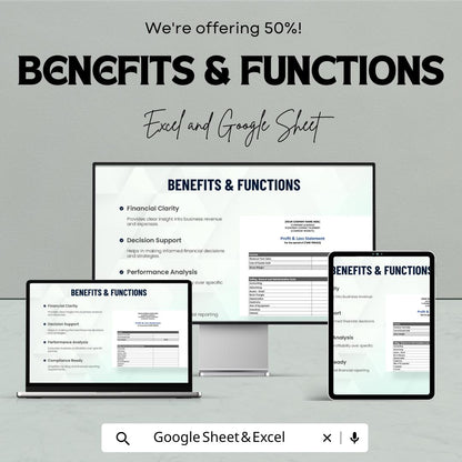 Profit and Loss Statement Sheet | Excel and Google Sheets | Business Finance Tracker | Printable P&L Template | Small Business Accounting