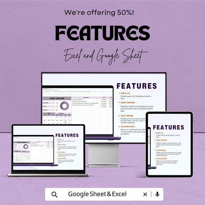 Habit Tracker Sheet - Excel and Google Sheet Template for Goal Tracking and Habit Building - Track Your Daily Habits & Achieve Your Goals